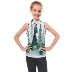 Tree Watercolor Painting Pine Forest Kids  Sleeveless Polo T-Shirt
