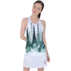 Tree Watercolor Painting Pine Forest Racer Back Mesh Tank Top