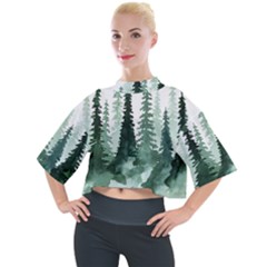 Tree Watercolor Painting Pine Forest Mock Neck T-Shirt
