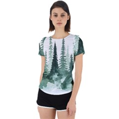 Tree Watercolor Painting Pine Forest Back Cut Out Sport T-Shirt