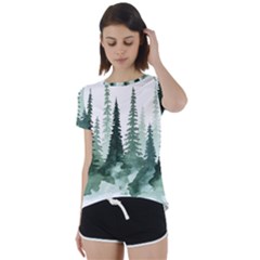 Tree Watercolor Painting Pine Forest Short Sleeve Open Back T-Shirt