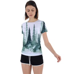 Tree Watercolor Painting Pine Forest Back Circle Cutout Sports T-Shirt