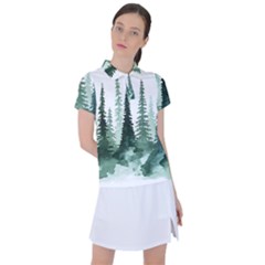 Tree Watercolor Painting Pine Forest Women s Polo T-Shirt