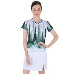 Tree Watercolor Painting Pine Forest Women s Sports Top