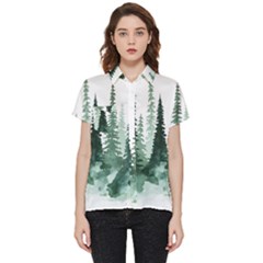 Tree Watercolor Painting Pine Forest Short Sleeve Pocket Shirt
