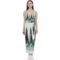 Tree Watercolor Painting Pine Forest V-Neck Camisole Jumpsuit