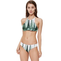 Tree Watercolor Painting Pine Forest Banded Triangle Bikini Set