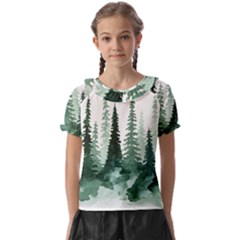 Tree Watercolor Painting Pine Forest Kids  Frill Chiffon Blouse