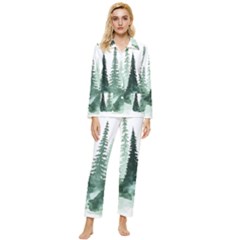 Tree Watercolor Painting Pine Forest Womens  Long Sleeve Velvet Pocket Pajamas Set