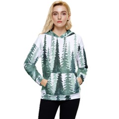 Tree Watercolor Painting Pine Forest Women s Lightweight Drawstring Hoodie