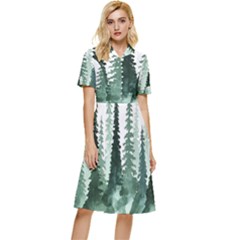 Tree Watercolor Painting Pine Forest Button Top Knee Length Dress