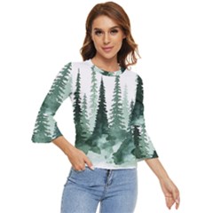 Tree Watercolor Painting Pine Forest Bell Sleeve Top