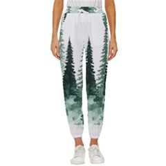 Tree Watercolor Painting Pine Forest Women s Cropped Drawstring Pants