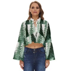 Tree Watercolor Painting Pine Forest Boho Long Bell Sleeve Top