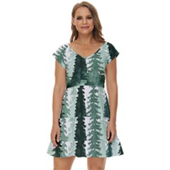Tree Watercolor Painting Pine Forest Short Sleeve Tiered Mini Dress