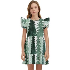 Tree Watercolor Painting Pine Forest Kids  Winged Sleeve Dress