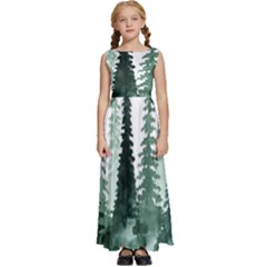 Tree Watercolor Painting Pine Forest Kids  Satin Sleeveless Maxi Dress
