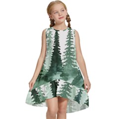 Tree Watercolor Painting Pine Forest Kids  Frill Swing Dress