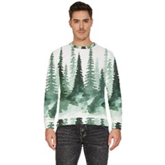 Tree Watercolor Painting Pine Forest Men s Fleece Sweatshirt