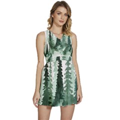 Tree Watercolor Painting Pine Forest Sleeveless High Waist Mini Dress