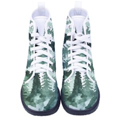 Tree Watercolor Painting Pine Forest Men s High-Top Canvas Sneakers