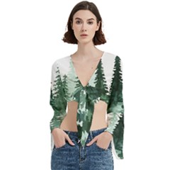 Tree Watercolor Painting Pine Forest Trumpet Sleeve Cropped Top