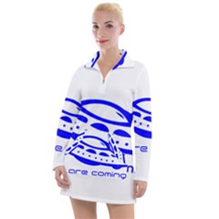 Unidentified Flying Object Ufo Alien We Are Coming Women s Long Sleeve Casual Dress by Sarkoni