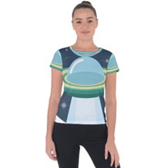 Illustration Ufo Alien  Unidentified Flying Object Short Sleeve Sports Top 