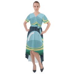 Illustration Ufo Alien  Unidentified Flying Object Front Wrap High Low Dress by Sarkoni