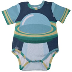 Illustration Ufo Alien  Unidentified Flying Object Baby Short Sleeve Bodysuit by Sarkoni