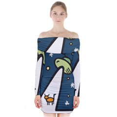 Ufo Alien Unidentified Flying Object Long Sleeve Off Shoulder Dress by Sarkoni