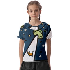 Ufo Alien Unidentified Flying Object Kids  Frill Chiffon Blouse by Sarkoni