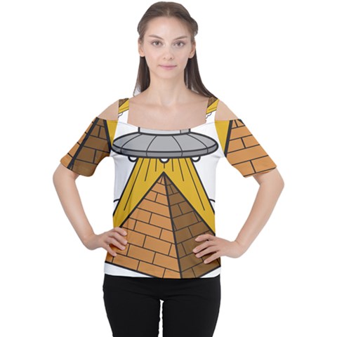 Unidentified Flying Object Ufo Under The Pyramid Cutout Shoulder T-shirt by Sarkoni