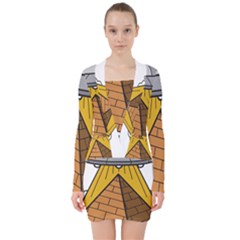 Unidentified Flying Object Ufo Under The Pyramid V-neck Bodycon Long Sleeve Dress by Sarkoni