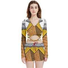 Unidentified Flying Object Ufo Under The Pyramid Velvet Wrap Crop Top And Shorts Set by Sarkoni