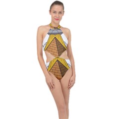 Unidentified Flying Object Ufo Under The Pyramid Halter Side Cut Swimsuit by Sarkoni