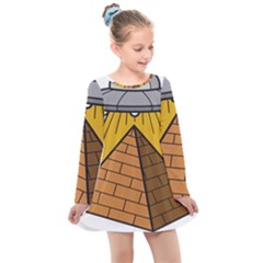 Unidentified Flying Object Ufo Under The Pyramid Kids  Long Sleeve Dress by Sarkoni
