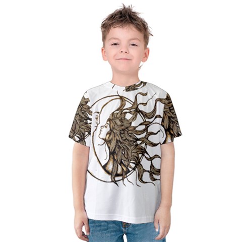 Psychedelic Art Drawing Sun And Moon Head Fictional Character Kids  Cotton T-shirt by Sarkoni