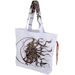 Psychedelic Art Drawing Sun And Moon Head Fictional Character Drawstring Tote Bag by Sarkoni