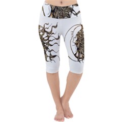 Psychedelic Art Drawing Sun And Moon Head Fictional Character Lightweight Velour Cropped Yoga Leggings