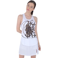 Psychedelic Art Drawing Sun And Moon Head Fictional Character Racer Back Mesh Tank Top by Sarkoni