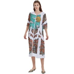 Psychedelic Art Painting Peace Drawing Landscape Art Peaceful Women s Cotton 3/4 Sleeve Night Gown