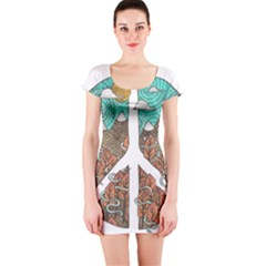 Psychedelic Art Painting Peace Drawing Landscape Art Peaceful Short Sleeve Bodycon Dress