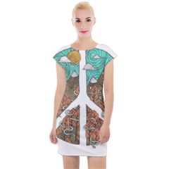Psychedelic Art Painting Peace Drawing Landscape Art Peaceful Cap Sleeve Bodycon Dress
