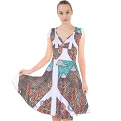 Psychedelic Art Painting Peace Drawing Landscape Art Peaceful Cap Sleeve Front Wrap Midi Dress