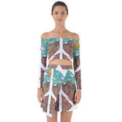 Psychedelic Art Painting Peace Drawing Landscape Art Peaceful Off Shoulder Top with Skirt Set