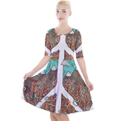 Psychedelic Art Painting Peace Drawing Landscape Art Peaceful Quarter Sleeve A-Line Dress