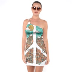 Psychedelic Art Painting Peace Drawing Landscape Art Peaceful One Shoulder Ring Trim Bodycon Dress