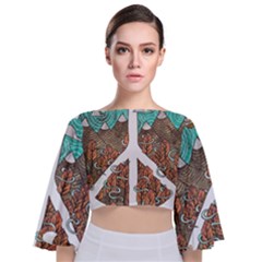 Psychedelic Art Painting Peace Drawing Landscape Art Peaceful Tie Back Butterfly Sleeve Chiffon Top