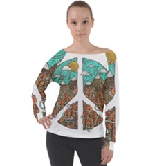 Psychedelic Art Painting Peace Drawing Landscape Art Peaceful Off Shoulder Long Sleeve Velour Top